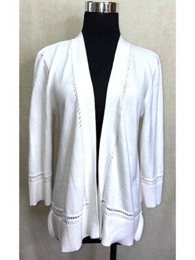 Basic Editions Open Cardigan Sweater 3/4 Sleeve Cotton Blend Cream Knit Sz M .g